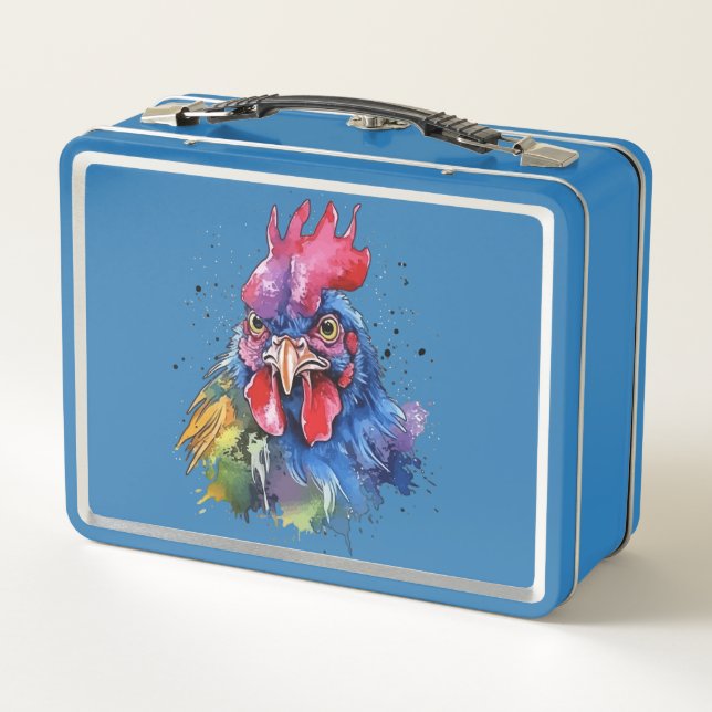 Lunch Box Style d'aquarelle de poulet du coq du pays (Dos)