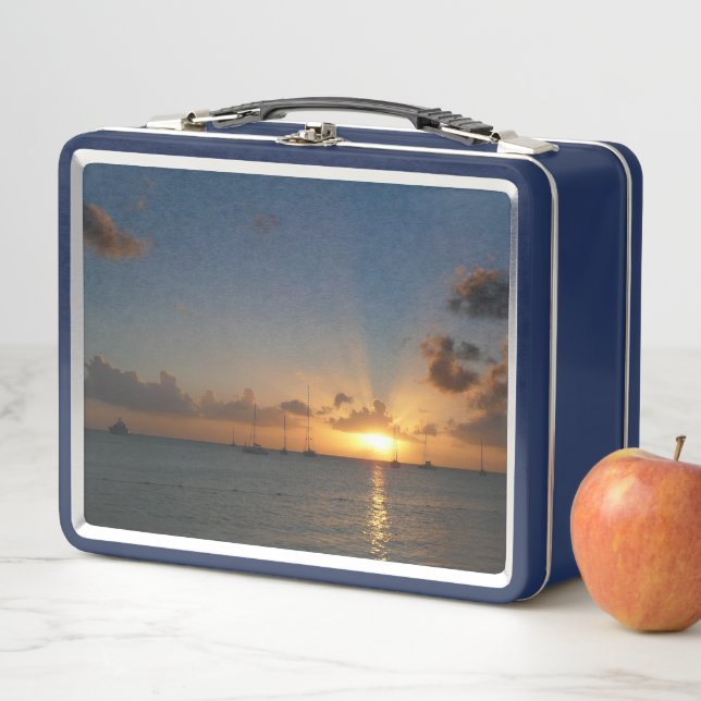 Lunch Box Sunset with Sailboats Tropical Landscape Photo (En situation)