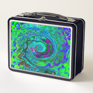 Lunch Box Super Abstrait Retro Green et Blue Swirl