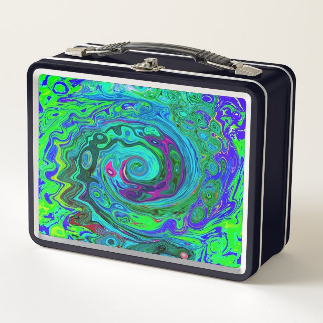 Lunch Box Super Abstrait Retro Green et Blue Swirl (Devant)