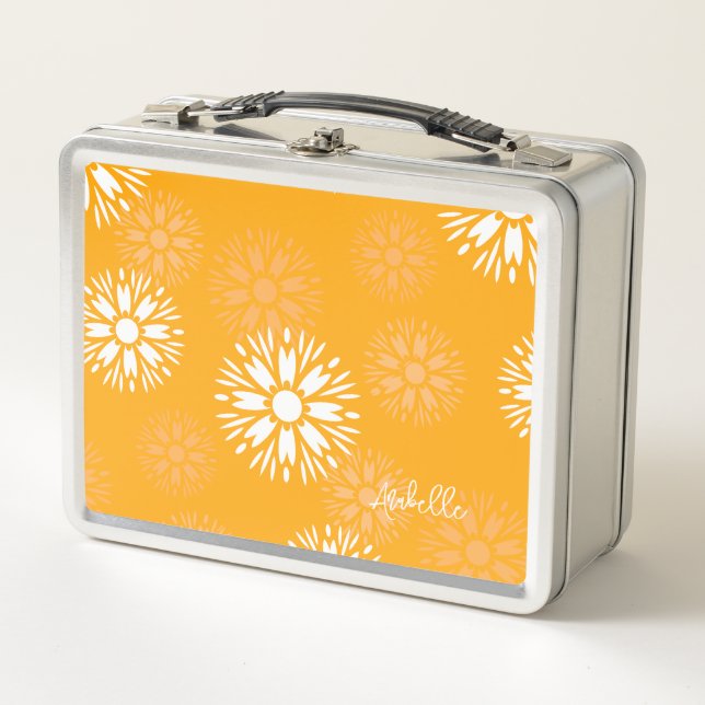 Lunch Box Super Orange Daisy Fleur Rétro Nom Floral (Devant)