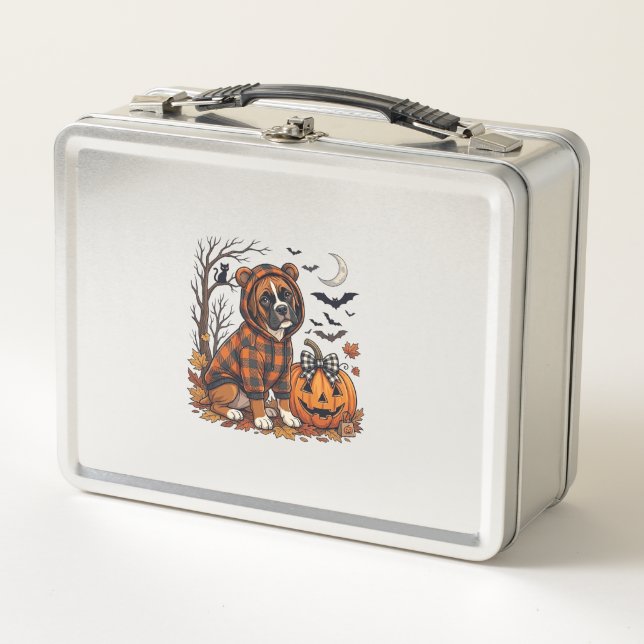 Lunch Box Sweatshirt à carreaux pour chien Boxer Halloween C (Devant)