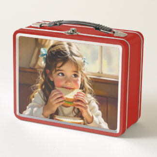 Lunch Box Sweet Modest Design Girl Eating a Sandwich