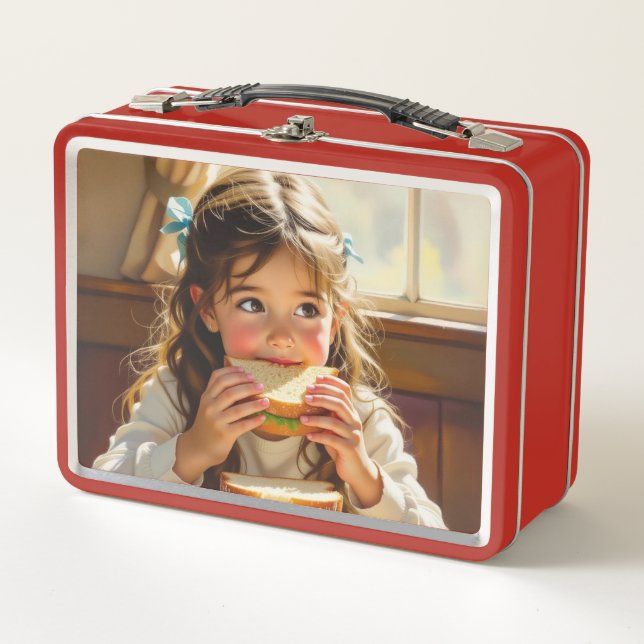 Lunch Box Sweet Modest Design Girl Eating a Sandwich (Devant)