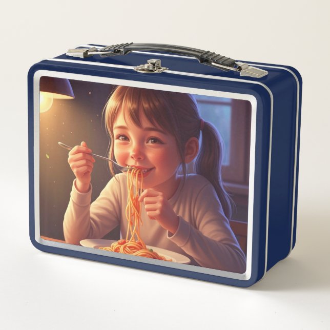 Lunch Box Sweet Modest Design – Jewish Girl Eating Pasta (Devant)