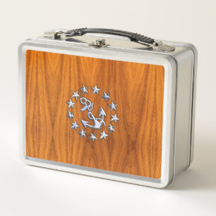 Lunch Box Symbole du drapeau du yacht sur le bois de teck na