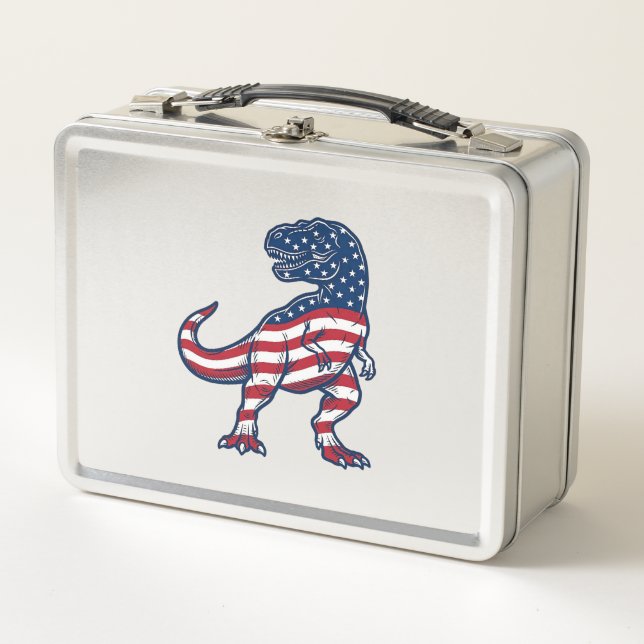 Lunch Box T-Rex patriotique Drapeau américain Design de dino (Devant)