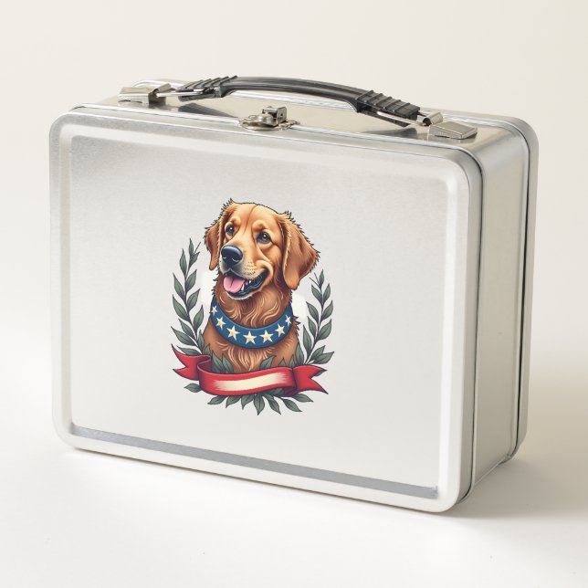 Lunch Box T-shirt artistique américain Golden Retriever patr (Devant)