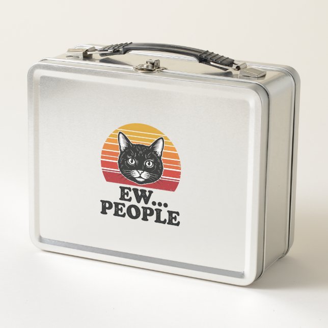 Lunch Box T-shirt drôle de chat noir Ew personnes rétro couc (Devant)
