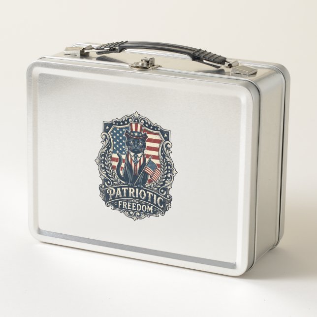 Lunch Box T-shirt graphique vectoriel de chat noir patriotiq (Devant)