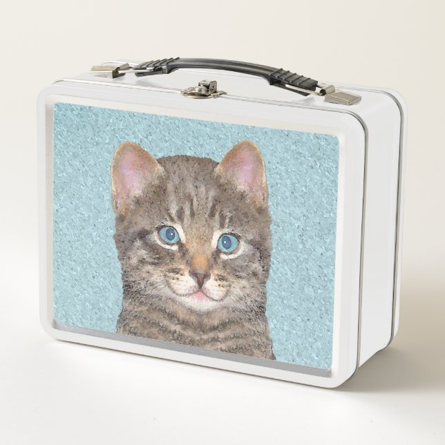 Lunch Box Tabby Gris Peinture Chat - Cute Original Art Chat (Devant)
