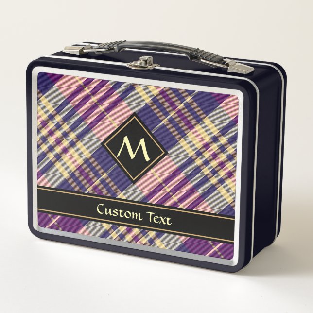 Lunch Box Tartan mauve, or et bleu (Devant)