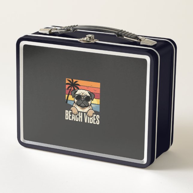 Lunch Box Tchiens de Pug ambiance de plage Coucher de soleil (Devant)