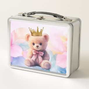 Lunch Box Teddy Bear rose Ruban Couronne or