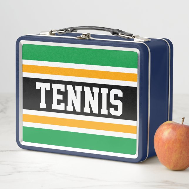 Lunch Box TENNIS vert vif noir jaune rayures de course (En situation)