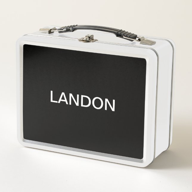 Lunch Box Texte éditable moderne | Noir & Blanc (Devant)