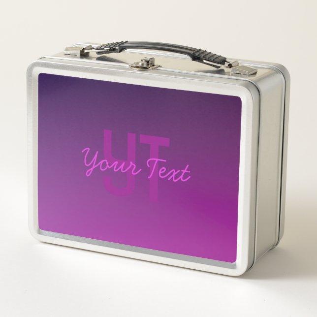 Lunch Box Texte Monogrammé Moderne Éditable & Ombre Violet  (Devant)