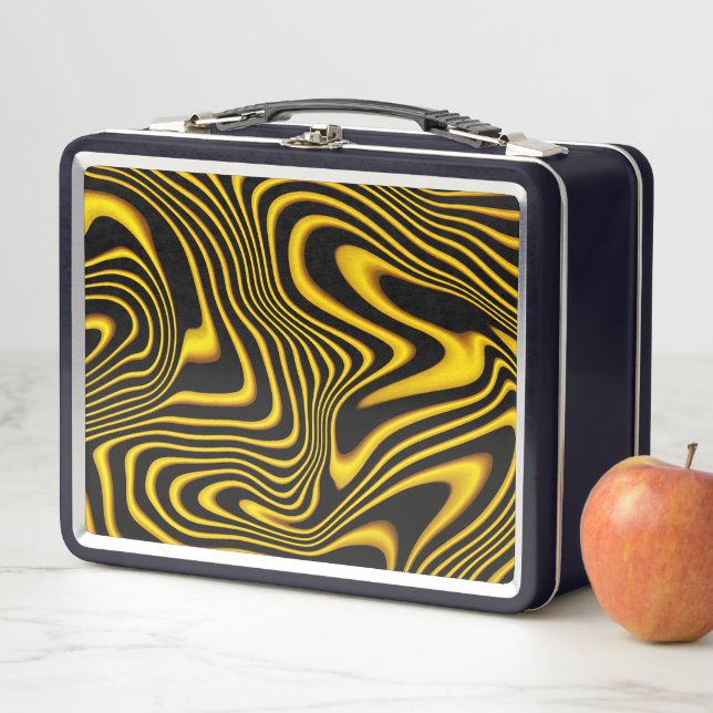 Lunch Box Texture de tourbillons noir jaune or (En situation)