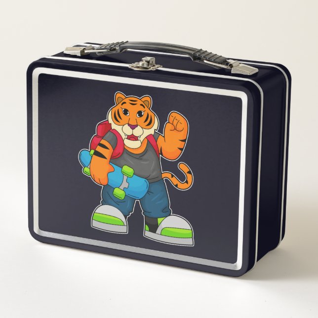 Lunch Box Tiger comme patineur avec skateboard (Devant)