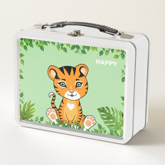Lunch Box Tigre heureux mignon dans la jungle (Devant)