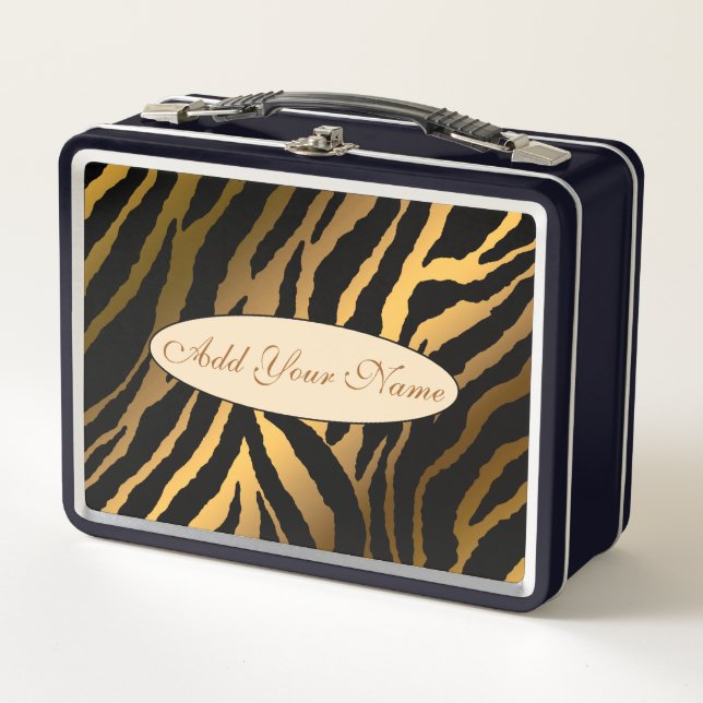 Lunch Box Tigre Or Moderne Ajouter Votre Texte (Devant)