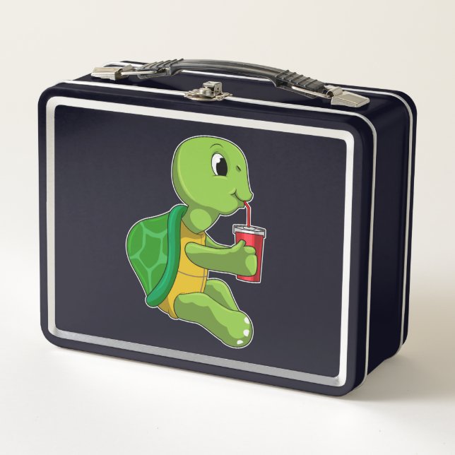 Lunch Box Tortue avec tasse à boire avec paille (Devant)