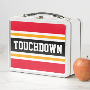 Lunch Box TOUCHDOWN Fun Bright Red Black Sports Stripes