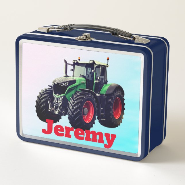 Lunch Box Tracteur vert personnalisé de ferme (Devant)