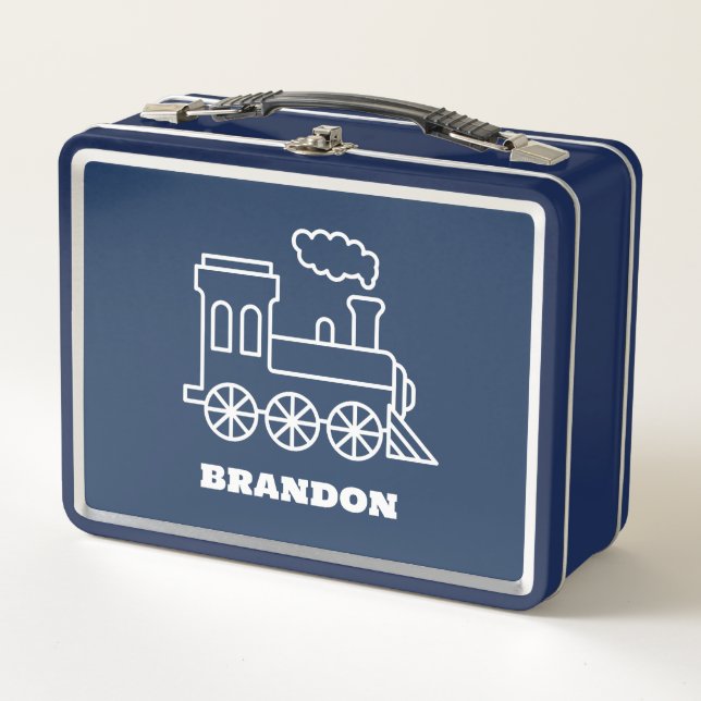 Lunch Box Train pour garçons bleu avec nom personnalisé (Devant)