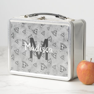 Lunch Box Tranche de pizza cool vintage noir blanc gris Mono