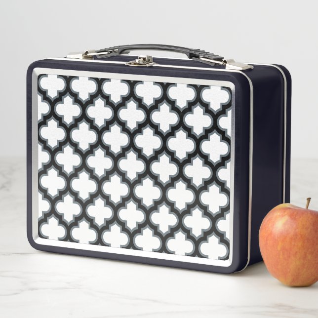 Lunch Box Trellis blanc et noir, treillis, Quatrefoil (En situation)