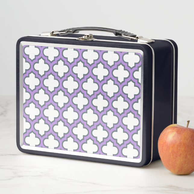 Lunch Box Trellis blanc et violet, treillis, Quatrefoil (En situation)