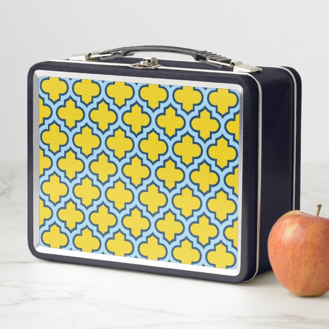 Lunch Box Trellis jaune et bleu bébé, treillis, Quatrefoil (En situation)