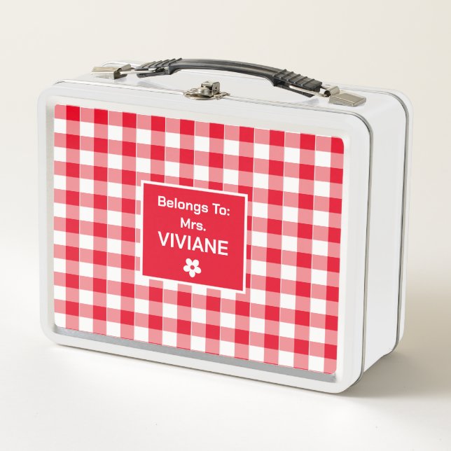Lunch Box Trendy mignon rouge blanc À damiers Motif personna (Devant)
