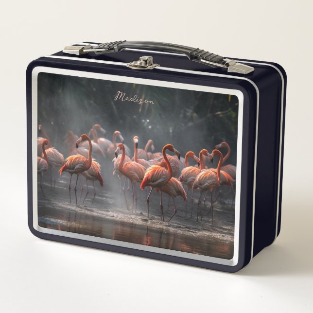 Lunch Box Tropical Flamingos custom name (Devant)