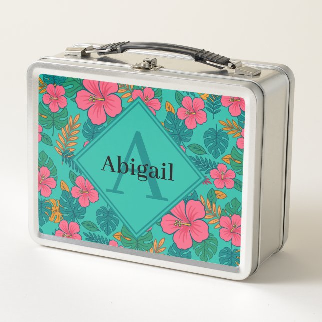 Lunch Box Tropical Hibiscus and Palm Leaf Pattern  (Devant)
