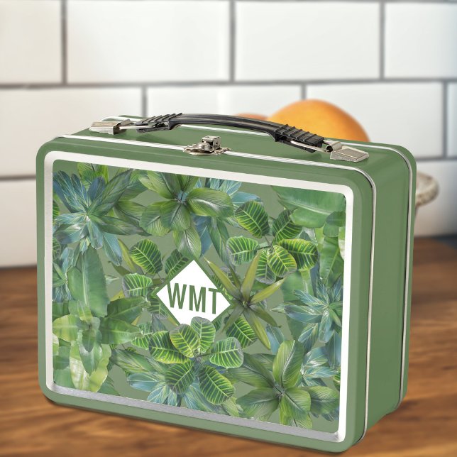 Lunch Box Tropical Jungle Moderne Monogramme Boîte à lunch m (For your fresh summer picnics, just add your initial)