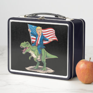 Lunch Box Trump à cheval sur un dinosaure T Rex drapeau amér