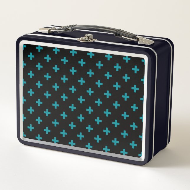 Lunch Box Turquoise polka croise sur noir (Devant)