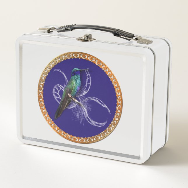 Lunch Box Turquoise vert et bleu avec colibri violet (Devant)