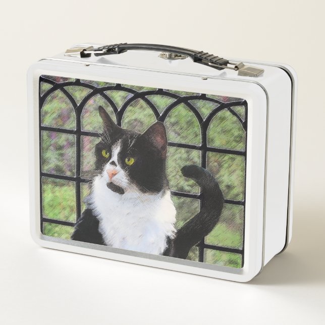 Lunch Box Tuxedo Chat dans la peinture de fenêtre Art animal (Dos)