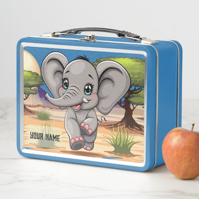 Lunch Box Un bébé éléphant qui sonne heureux dans la savane  (En situation)