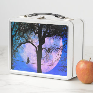 Lunch Box Un chat noir sur un fil pleine lune