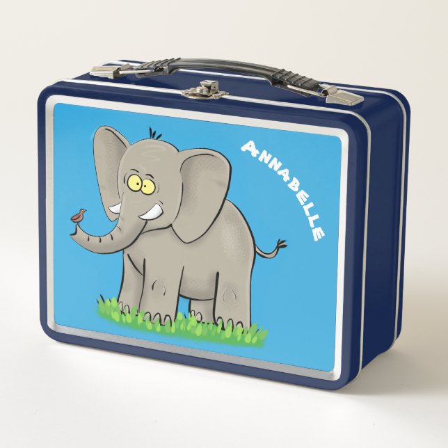Lunch Box Un joli éléphant drôle avec un oiseau sur le tronc (Devant)