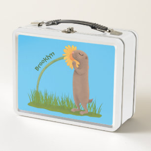 Lunch Box Un mignon chien de prairie reniflant la caricature