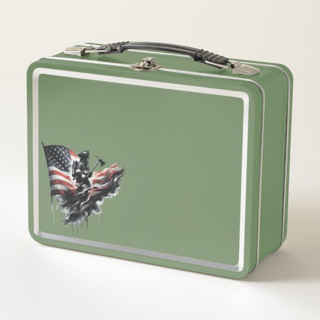 Lunch Box Un pompier américain.Drapeau des Etats-Unis. (Devant)