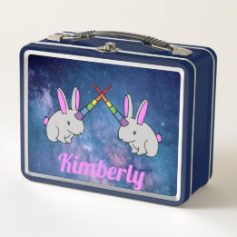 Lunch Box Unicorn Bunnies Pink Purple Space Cute Fun Girl