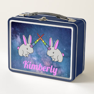 Lunch Box Unicorn Bunnies Pink Purple Space Cute Fun Girl