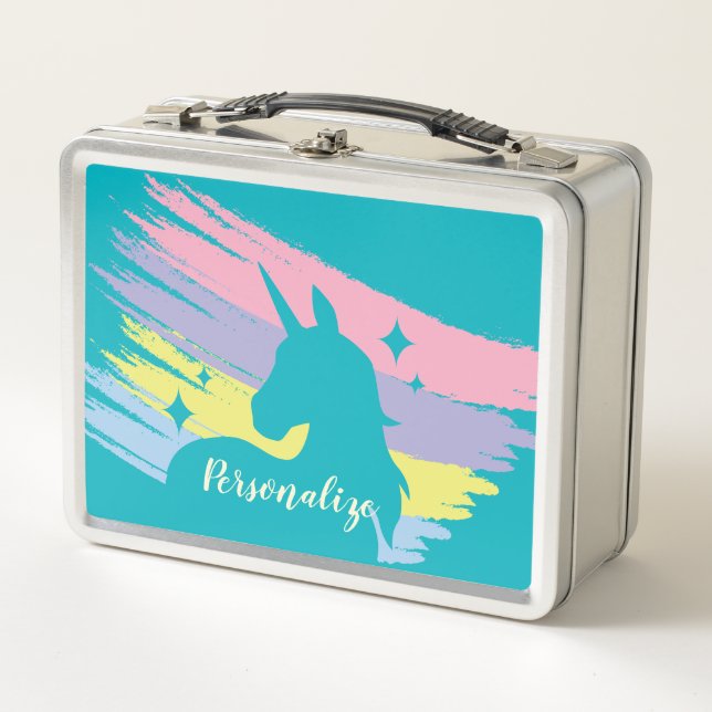 Lunch Box Unicorne Silhouette Pastel Couleurs Personnalisées (Devant)