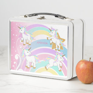 Lunch Box Unicornes arc-en-ciel rose